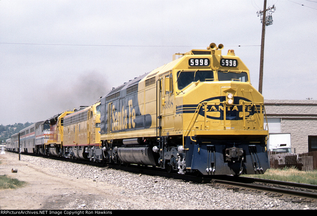 ATSF 5998, UP 951, SP 3201, and AMTK 240